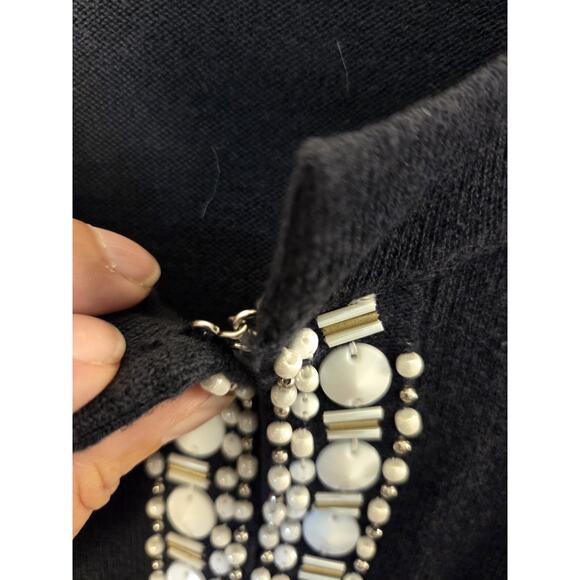 Banana Republic Womens Cardigan Size L Black & White Beaded Accents Hook & Eye - Picture 4 of 8